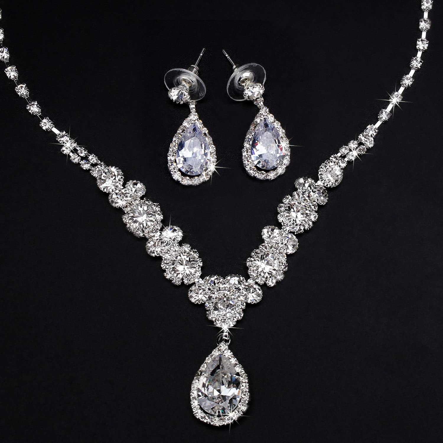 COCIDE Silver Jewelry Set for Women Crystal Tiara and Necklace Kit for Girls Rhinestone Crown Earrings Neck Accessories for Bride Wedding Birthday Party Bridal Prom Bridesmaid Dress up - Image 6